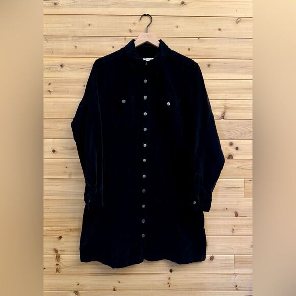 Vintage Eddie Bauer Size Large Crushed Velvet Long Sleeve Collared Mini Dress - Picture 1 of 10